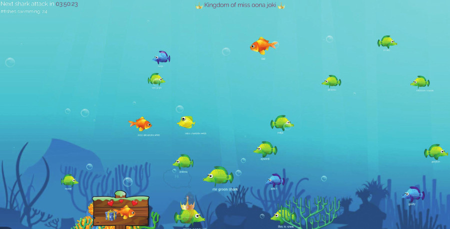 Zeichentrick-Fische die unter Wasser hin- und herschwimmen